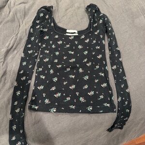 Urban Outfitters Black Floral Long Sleeve Top